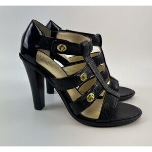 Coach Tamarah Gladiator Heels Black Leather Triple Turn Lock Straps Womens 9.5